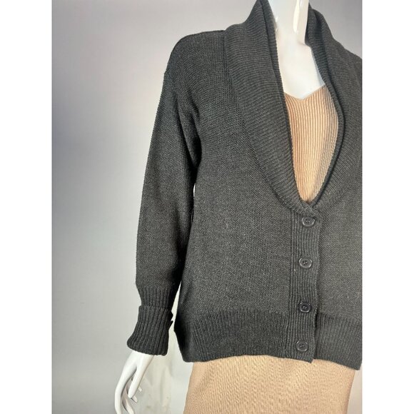 Love Rocks Womens Large Gray Acrylic Shawl Collar Button Cardigan Sweater - Picture 10 of 16